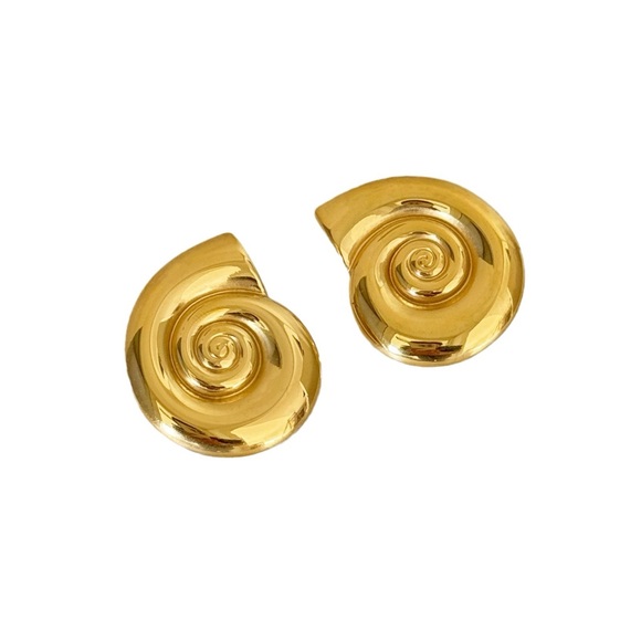 18K Gold Plated Shell Earrings*Swirl Earrings*Spiral Earrings*Ocean Inspired - Picture 4 of 4